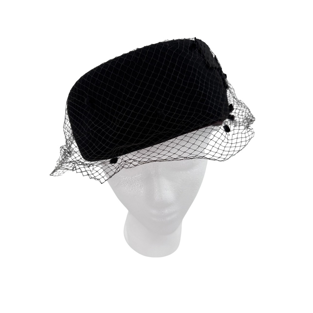 Black Velvet‎ Pillbox Hat Veil Feathers Bow Formal Occasion Womens READ Pin-up